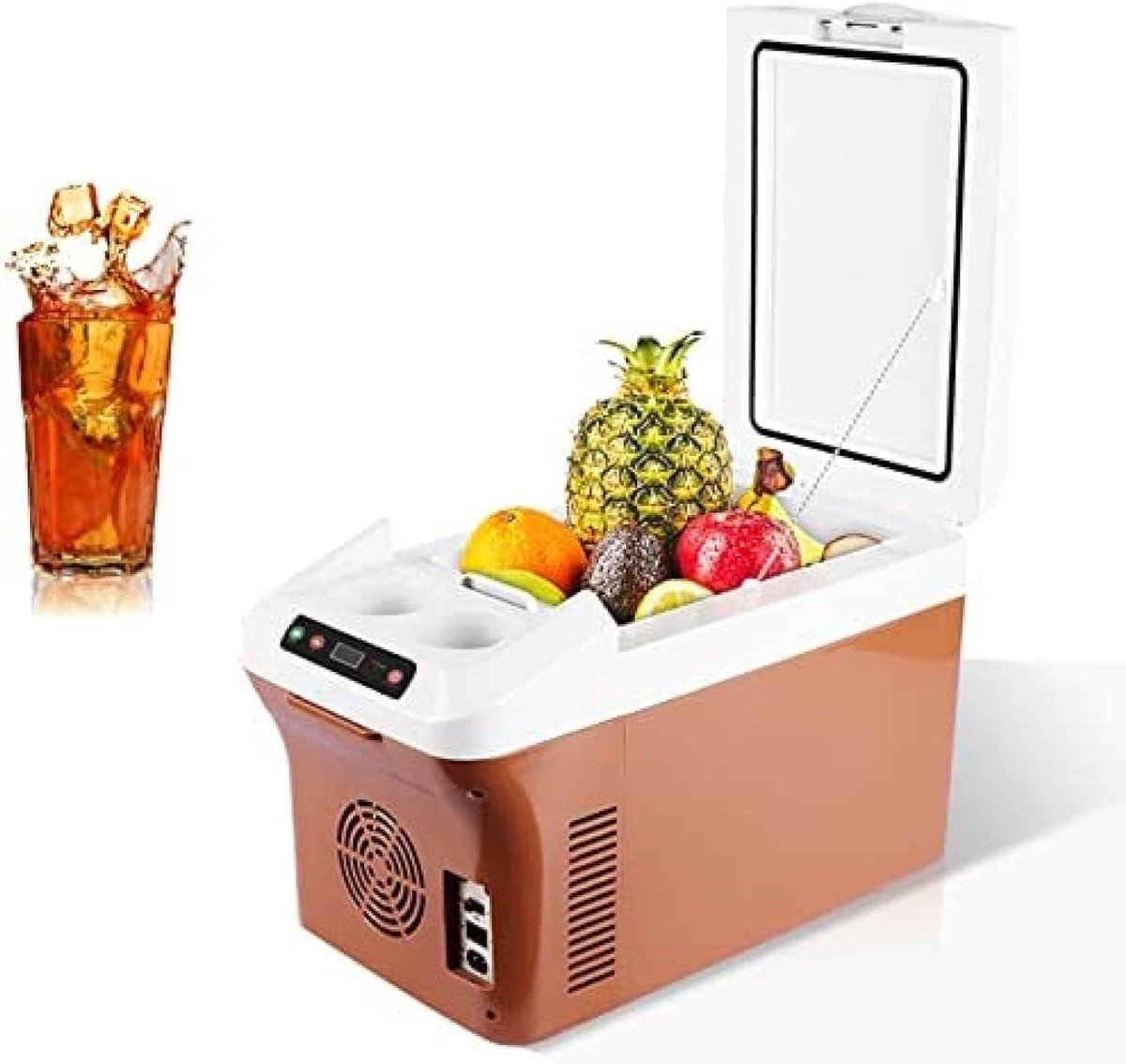 Elektrische Koelbox - Draagbare Minikoelkast - Dranken Koel Houden - 3-in-1 Gebruik - 15 Liter Capaciteit - Bruin
