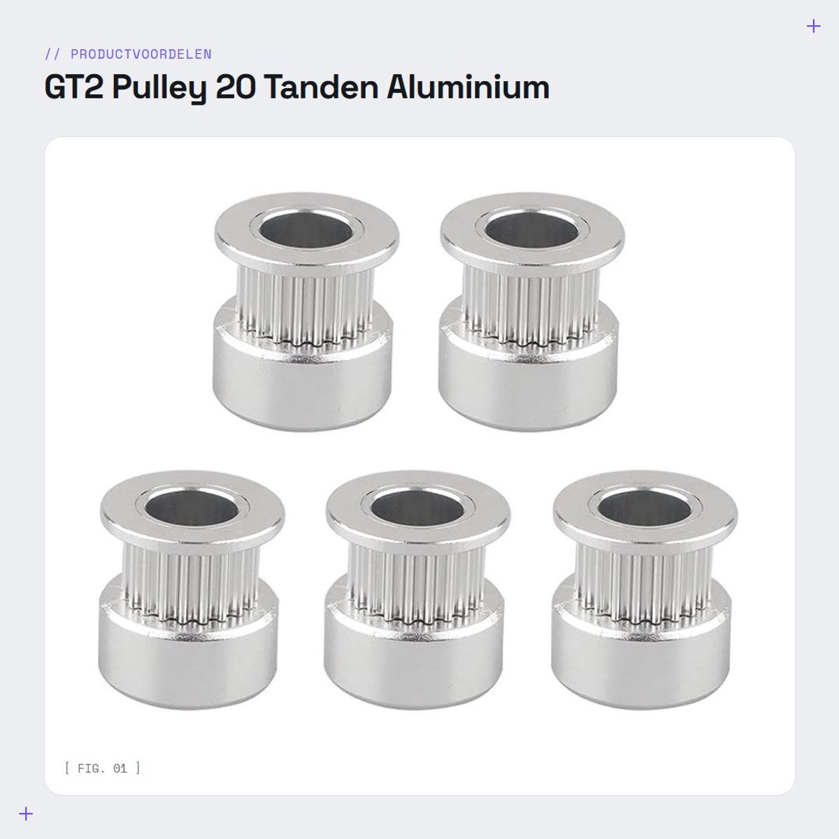 Dailygoods- Timing Belt Pulley 20 Tanden - Aluminium - 6mm Breed - 8mm Bore - 5 Stuks - Geschikt voor 3D Printer