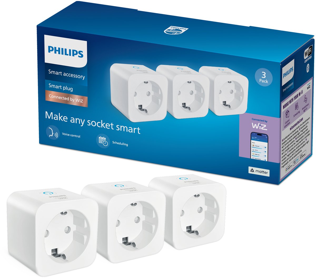 Philips Smart Lighting - Slimme stekker - 3 pack - Maak andere apparaten slim - Stekkertype F - Wit - Werkt met de WiZ app - Wifi
