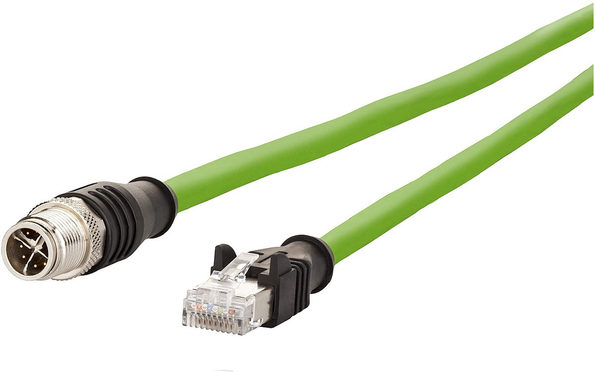 Metz Connect 142M2X15020 M12 Netwerkkabel, patchkabel CAT 6A S/FTP 2.00 m Groen PUR-mantel, Zuurbestendig, Ozonbestendi