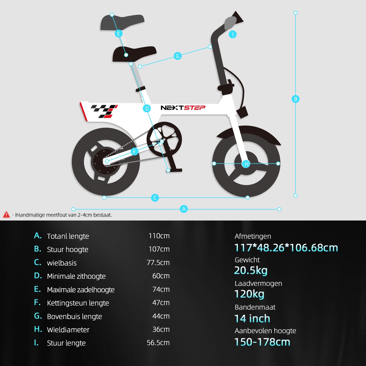 YEE GOO Elektrische Fiets - 250 W Motor - 36V 7,8Ah Batterij - 30-45 km Actieradius - 14 Inch Banden - Schijfremmen voor en achter - LED-verlichting en LCD-display - Draagbare e-bike voor woon-werkverkeer in de stad - Wit. – foto 5