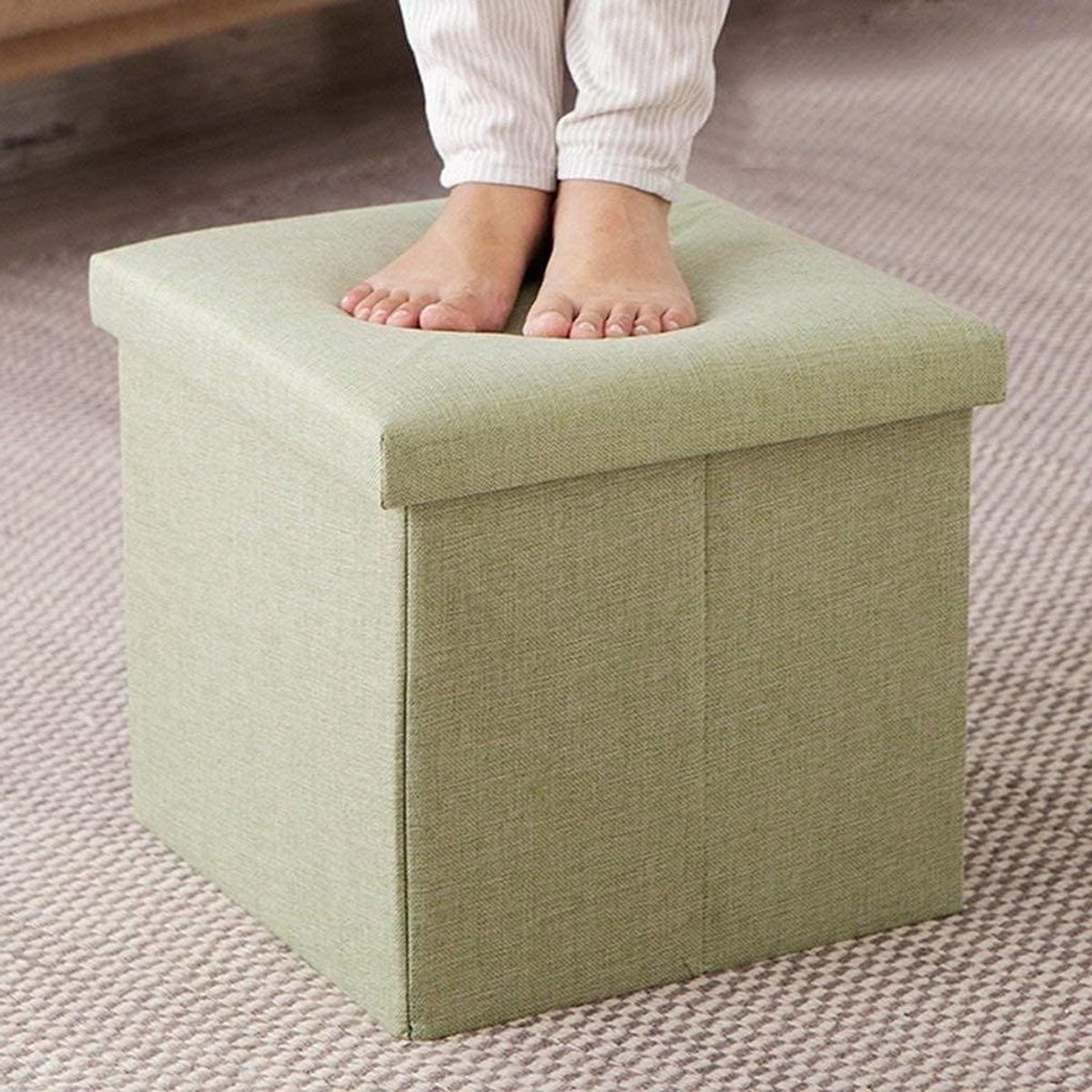 Opvouwbare Kruk - Voetenbank Poef - Extra Zitplaats - Stabiele Vezelplaat - 25x25x25cm - Grijs