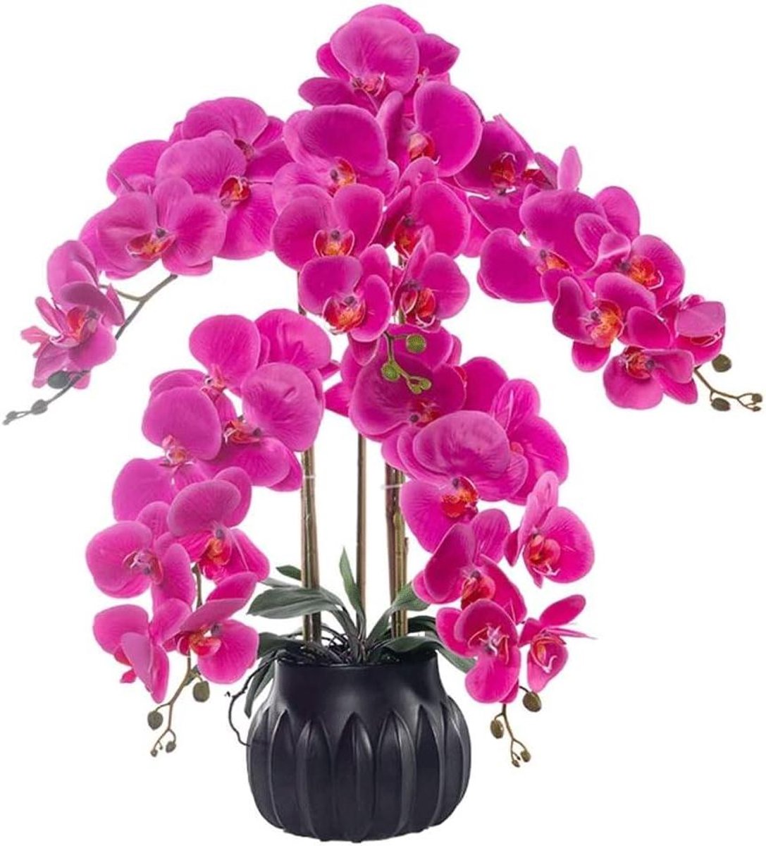 Kunstorchidee Phalaenopsis - Nepbloemen Vaas - Woonkamer Decoratie - Echt aanvoelend materiaal - 68 cm Hoog - Paars