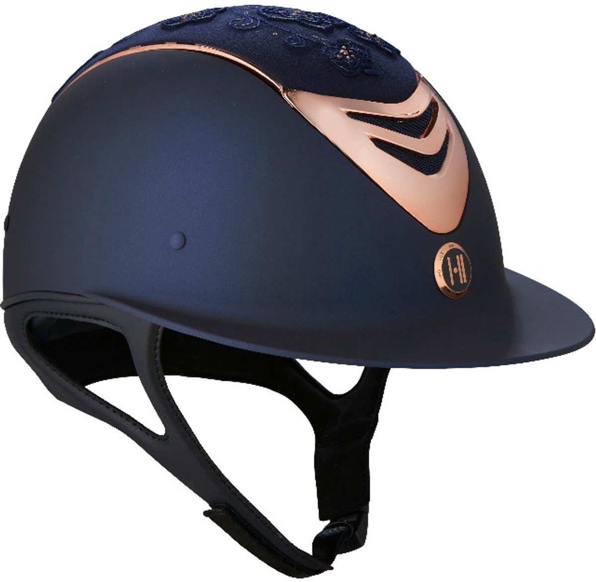 OneK Avance Mat Borduur Ruiterhelm Navy/Rosegold - Maat 0