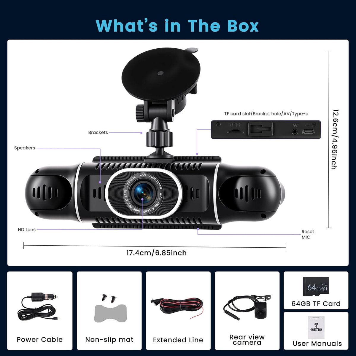 Dash Cam - Auto Camera - Rijden Bewaken - Vier Camera Systeem - 2K Resolutie - Zwart – foto 6