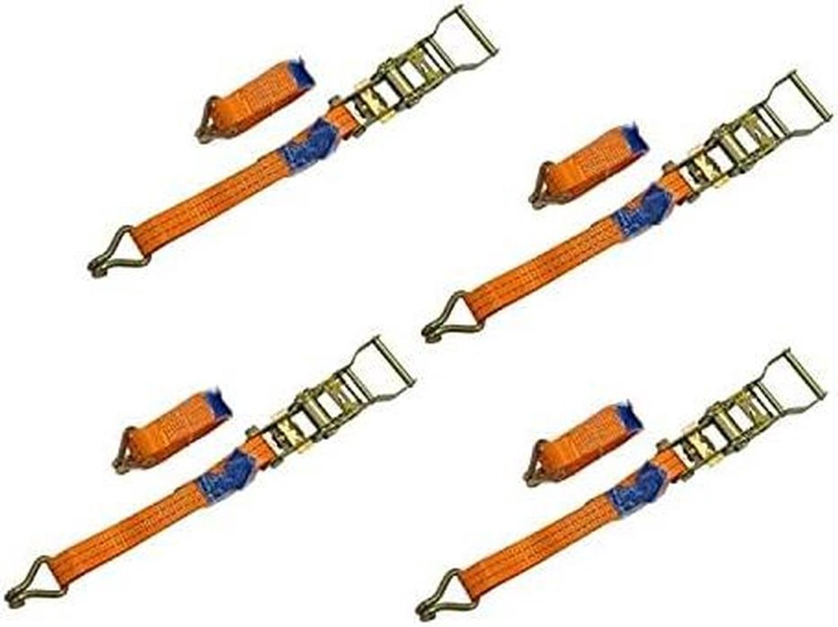 Spanbanden Set - Sjorriemen Ratelbanden - Lading Zekeren - TÜV Gecertificeerd - 4 Stuks 3 Meter - Oranje