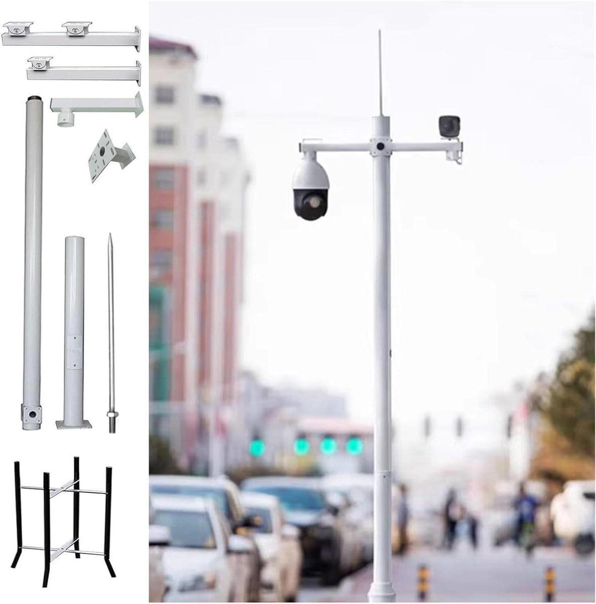 Bewakingscamera Paal - Beveiligingsmast Camera - Buitenbeveiliging - Ingebouwde Bliksembeveiliging - Tot 6 meter - Zwart