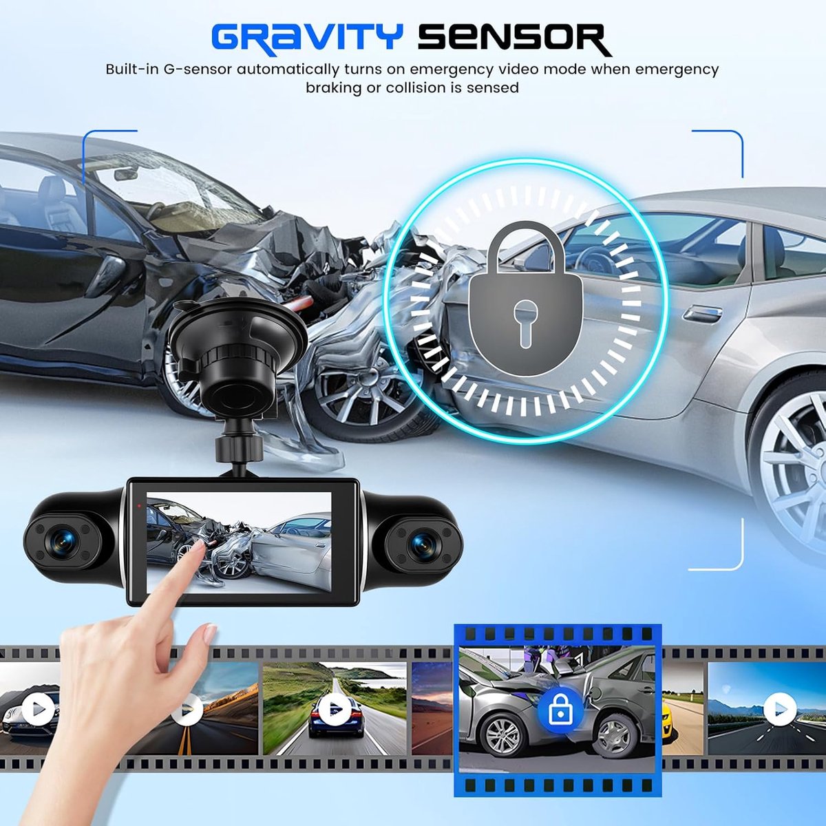 Mini Dashcam - Auto Camera - Rit Opnemen - 4 Lens 1080P - 3 Inch Scherm - Zwart – foto 3