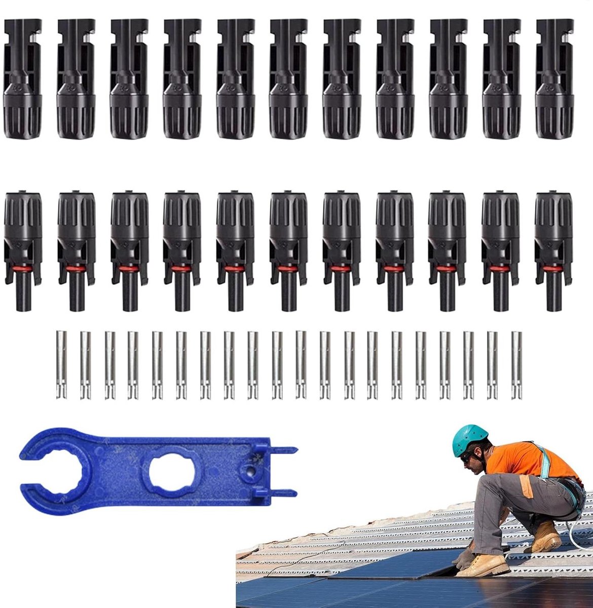 Zonnepaneel Connector - Adapter Kabelset - Energie Overdracht - Waterdichte Afsluiting - 10 Paar MC4 - Zwart