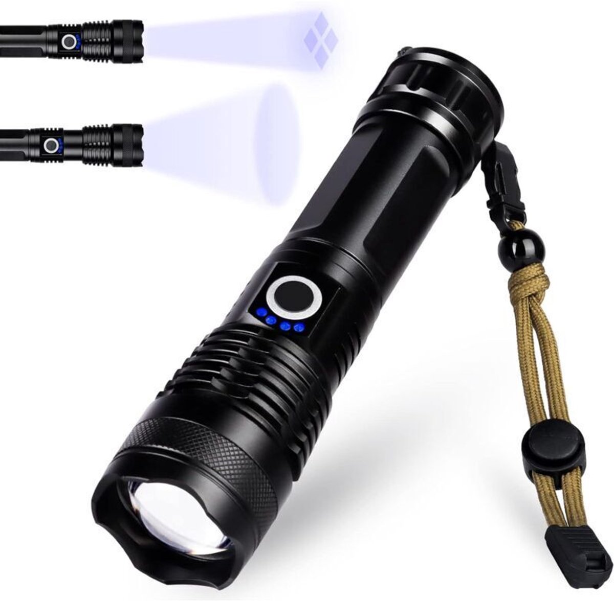 Krachtige LED-zaklamp, oplaadbare USB Type-C-zaklamp, waterdichte zaklamp geschikt voor verstelbare zoom, geschikt voor kamperen, wandelen en noodgevallen.
