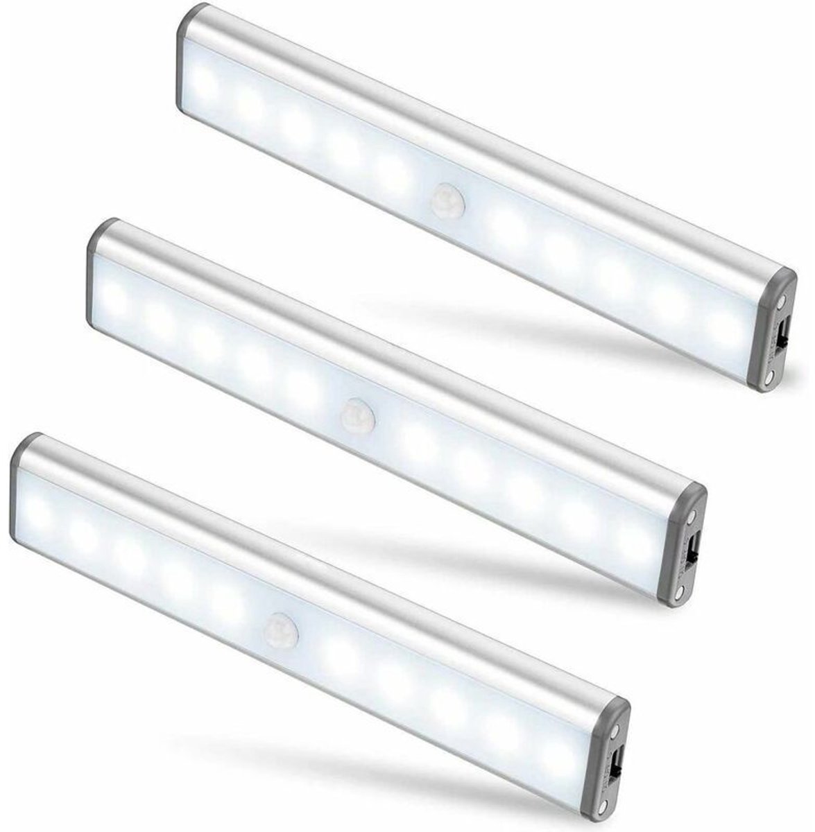 Deze kastlamp heeft drie lampen geschikt voor elk 10 ledlampjes, een draadloos ontwerp, USB-opladen, magnetische bevestiging, een bewegingssensor, twee lichtstanden en is draagbaar.