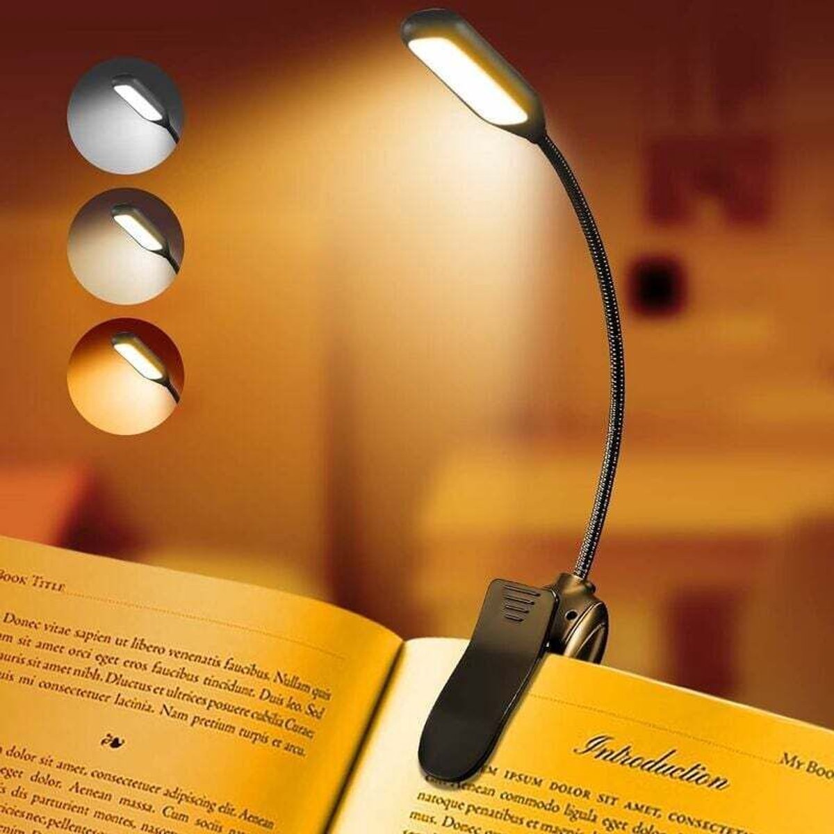 Deze oplaadbare leeslamp is perfect om boeken te lezen. Hij isgeschikt voorzien van ledverlichting, is ideaal om in bed te lezen, is oogvriendelijk, heeft een instelbare helderheid, drie kleurtemperaturen