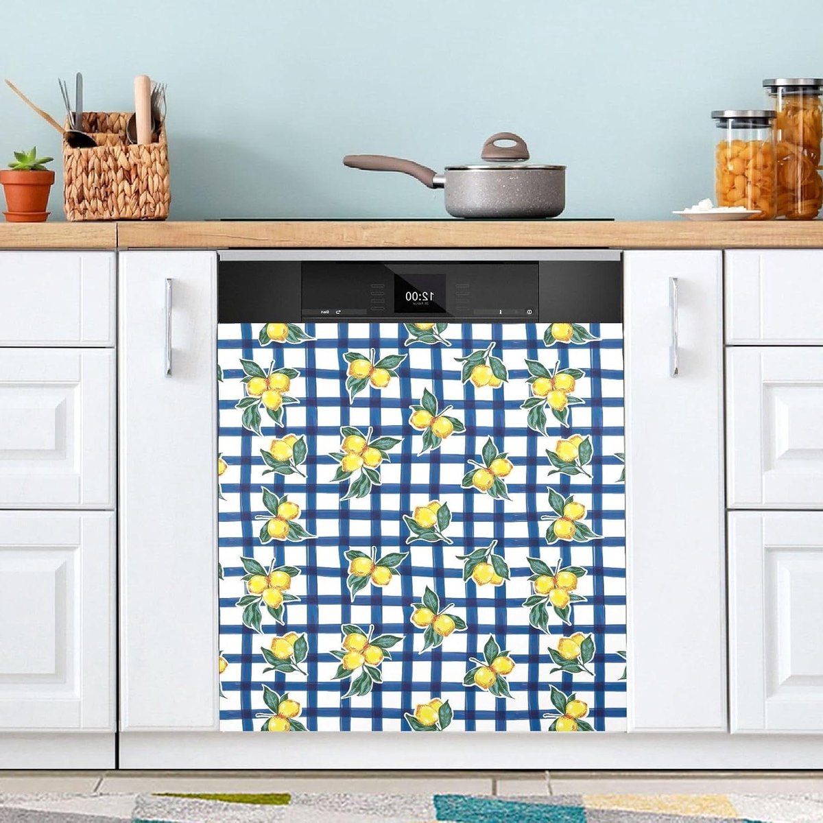 Vaatwasserhoes - Keuken Decoratie - Keuken Opfrissen - Magnetische Bevestiging - 53 x 66 Inch - Citroenblauw Plaid