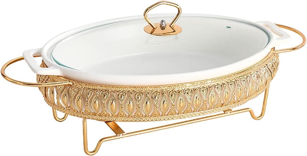 Buffet Warmhoudset - Chafing Dish Keramiek - Feesten Buffet - Gelijkmatige Verwarming - 35-41.5 cm - Wit