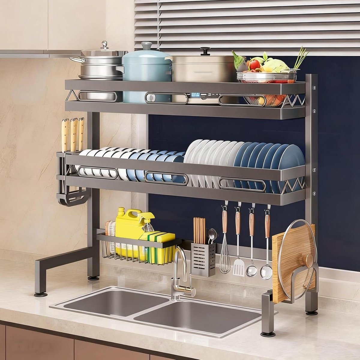 Afdruiprek Boven Gootsteen - Keuken Organizer - Keuken Opruimen - Ruimtebesparend Ontwerp - 95 cm - Grijs