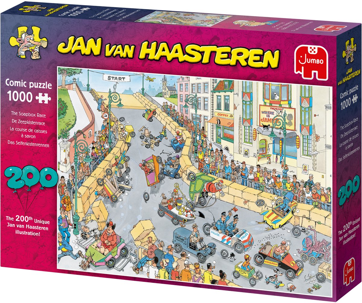 Jan van Haasteren - 200ste Legpuzzel - Zeepkisten Race - 1000 stukjes - Puzzel — afbeelding 3