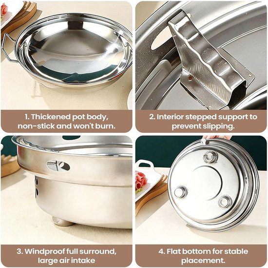 Campingset Kookpan - Spiritus Kookset - Outdoor Koken - Verstelbaar Gebruiksvoorwerpen - 24 cm - Zilver — afbeelding 5