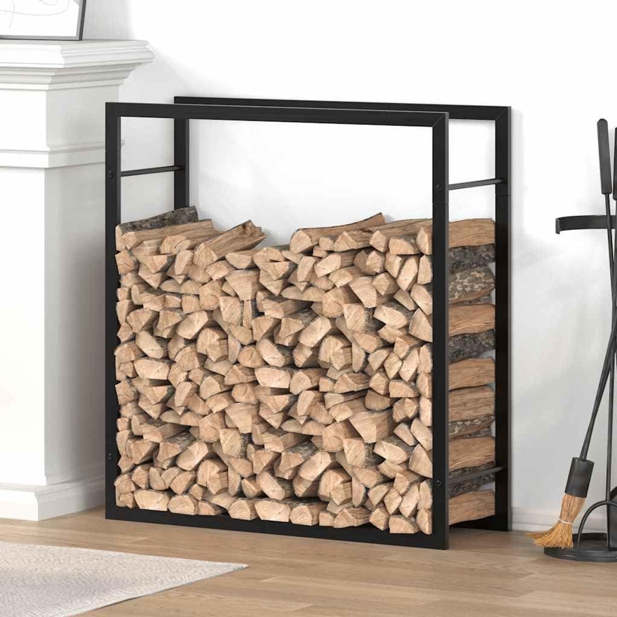 Brandhoutrek - Haardhout opslag - Haardhout bewaren - Roestbestendig staal - 86 cm hoog - Mat zwart