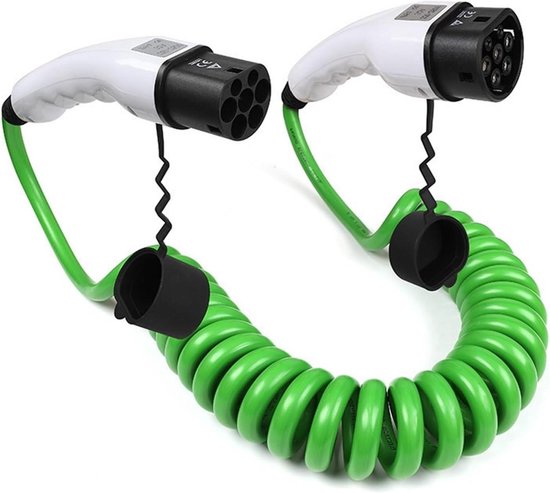 EV Oplaadkabel - Spiraalkabel Auto - Elektrisch Laden - Opgerolde Lente - 9 Meter - Groen