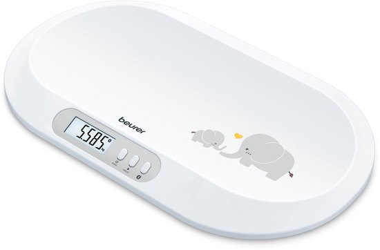 Beurer BY 90 Babyweegschaal - Bluetooth® - Automatische hold functie - Tarra - Groot LCD display - Gebogen weegvlak - Tot 20 kg - Op 5 gram nauwkeurig - Geïntegreerd meetlint - Gratis beurer BabyCare app - Incl. batterijen - 3 Jaar garantie