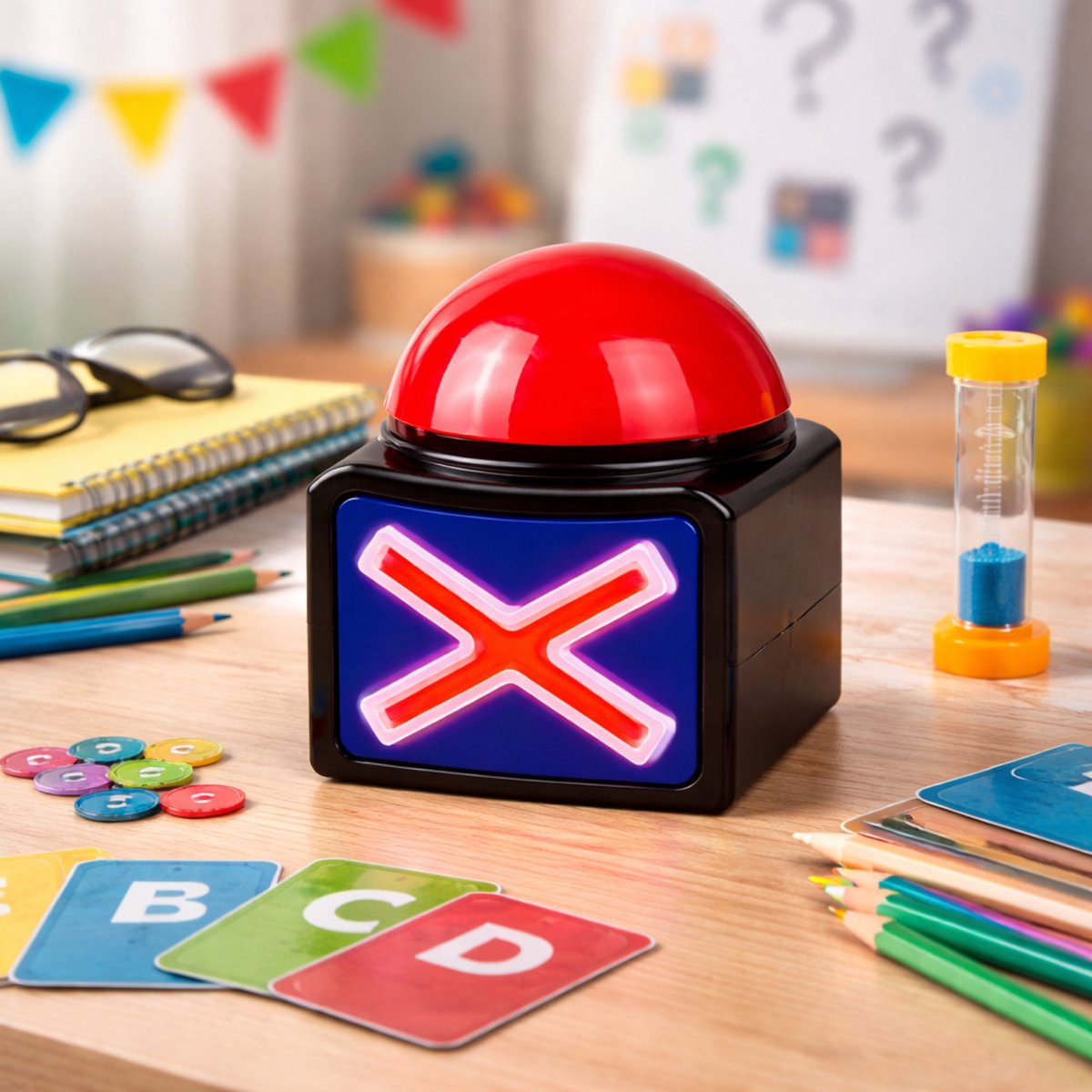 4 Stuks Zoemer Met Licht En Geluid – Speelknop Voor Quizzen, Debatten En Kinderspelletjes, Werkt Op 2x AA Batterij (niet Inbegrepen)