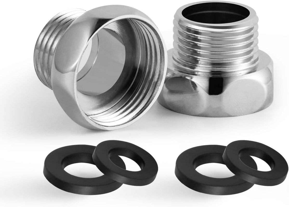 Verbindingselement voor douchekraan, G3/4" vrouwelijk naar G1/2" mannelijk, chroom, 2 stuks, ideaal voor badkameraccessoires en sanitairverbetering