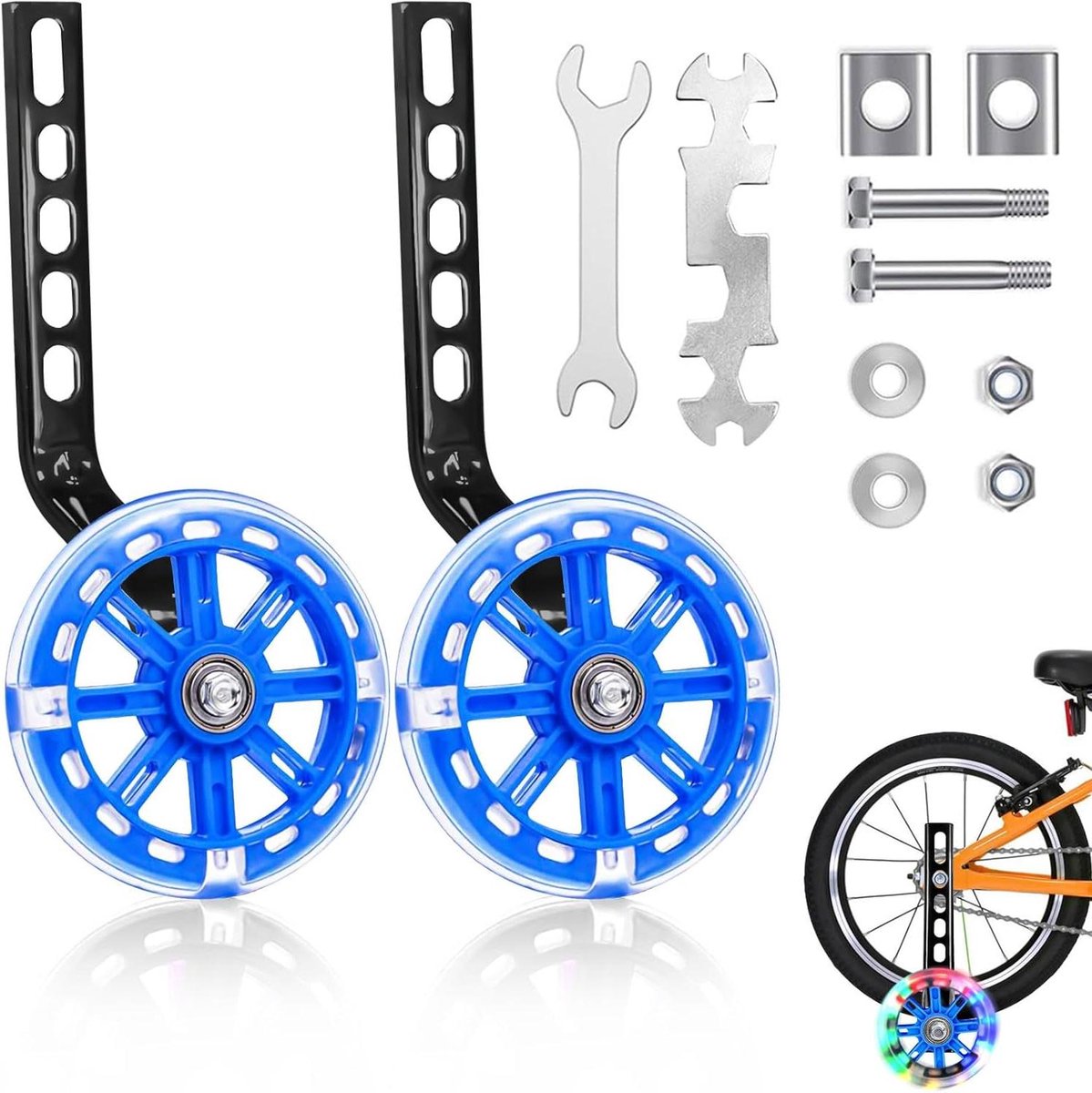 Steunwielen Kinderfiets - Hulpwielen Fiets - Veilig Leren Fietsen - Knipperend Licht - 12-20 Inch Velgmaat - Blauw
