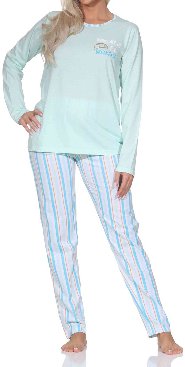 Normann pyjama met lange mouwen voor dames, inclusief pyjamabroek met streepmotief türkis