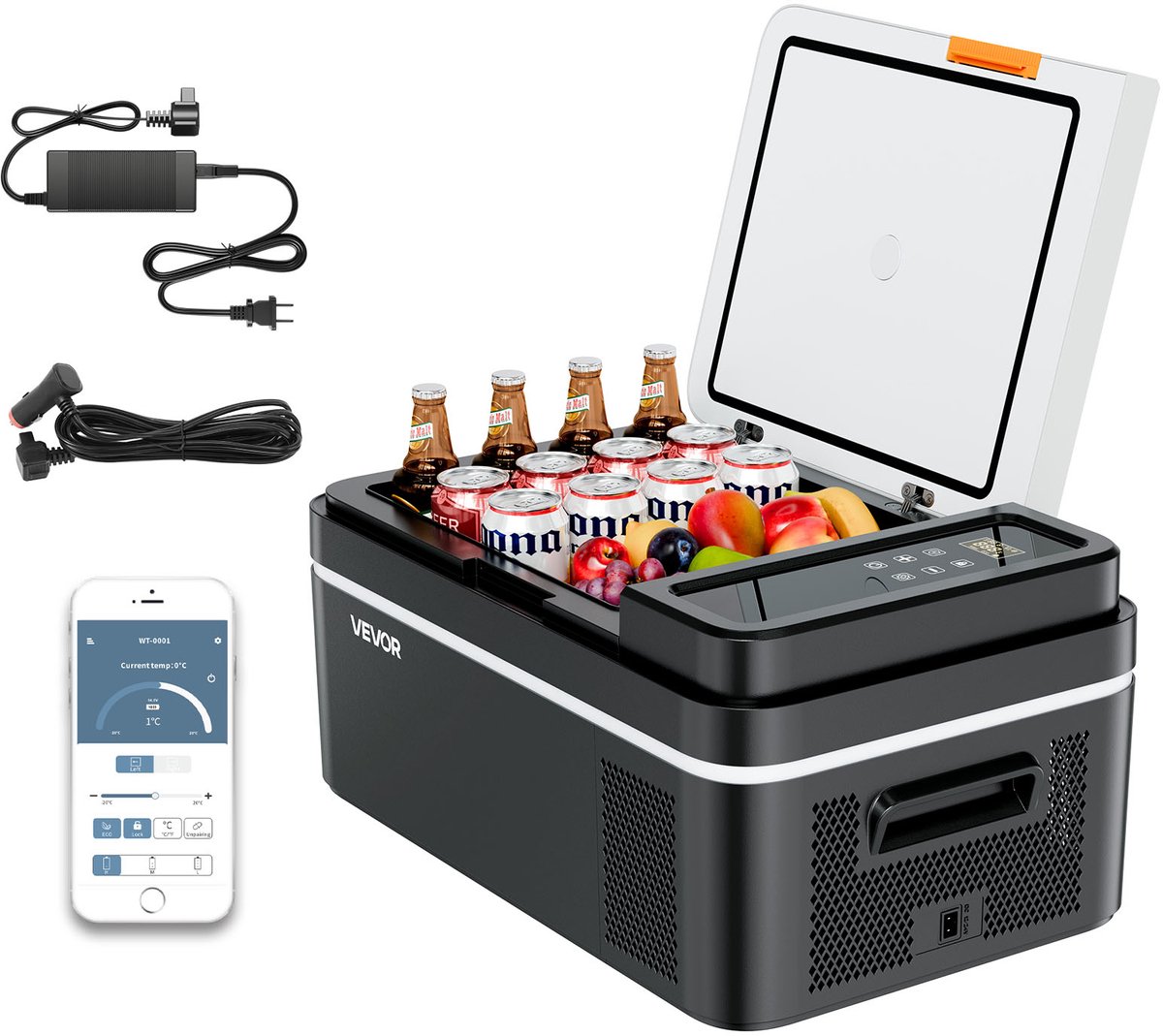 VEVOR Compressor Koelbox 20l, 12/24v Dc Elektrische Vriezer Met App-Bediening, 100-240v Ac Autokoelkast voor Kamperen, Reizen, Vrachtwagens, Vissen, Draagbare Thermo-Elektrische Koelbox