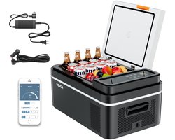 VEVOR Compressor Koelbox 20l, 12/24v Dc Elektrische Vriezer Met App-Bediening, 100-240v Ac Autokoelkast voor Kamperen, Reizen, Vrachtwagens, Vissen, Draagbare Thermo-Elektrische Koelbox