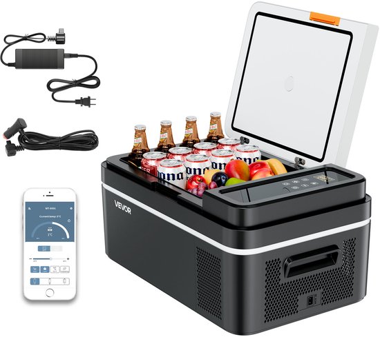 VEVOR Campingkoelkast, 55 liter, koelbox, 12/24 V, oprolbare elektrische vriesbox, 2-in-1 dubbele zone, auto-koelkast, compressor om warm te houden en te koelen, 60 W, draagbare handgreep, boot
