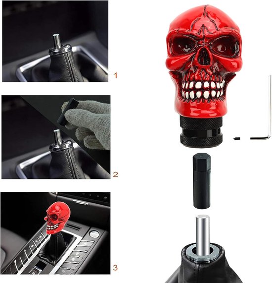 Versnellingspook Schedel - Pookknop Doodskop - Auto Personaliseren - Punk Skelet Design - Universeel Handmatig - Rood — afbeelding 4
