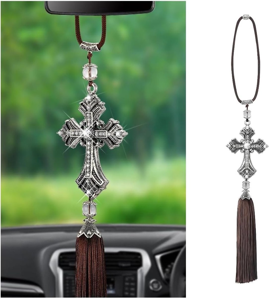Interieurdecoratie voor auto: stijlvolle achteruitkijkspiegel hanger, kruis pendant en accessoires voor een unieke uitstraling