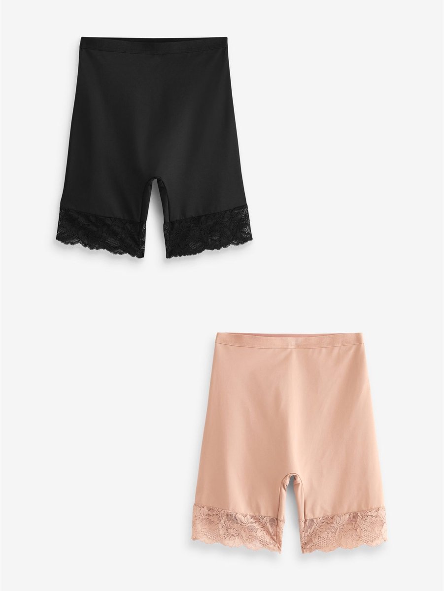 Next Dames - 2 Licht vormgevende buikcorrigerende shorts met kanten achterkant - Zwart Black/Praline Nude