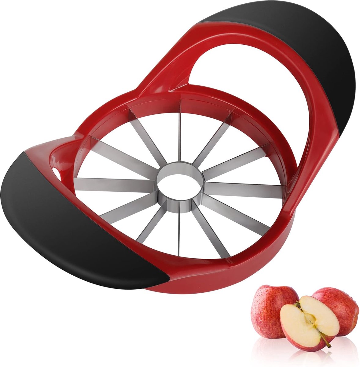 Appelsnijder met 12 vlijmscherpe messen, lichtgewicht en draagbaar, met een antisliphandvat, voor het snijden, ontkernen en in plakjes snijden van appels.
