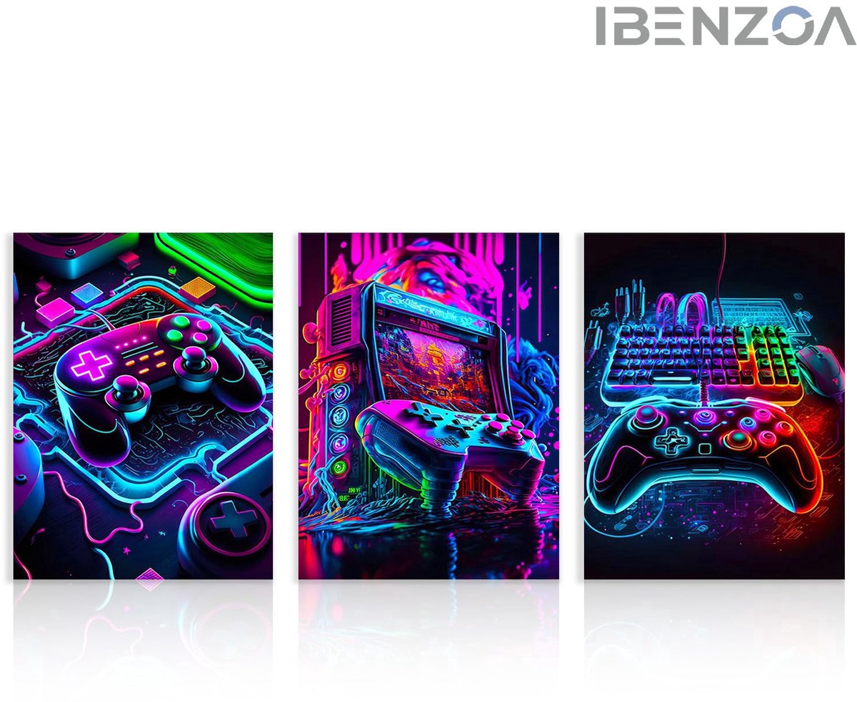 Ibenzoa Wandposter Set - Neon Gaming - 12x16 inch - Canvas Multicolor