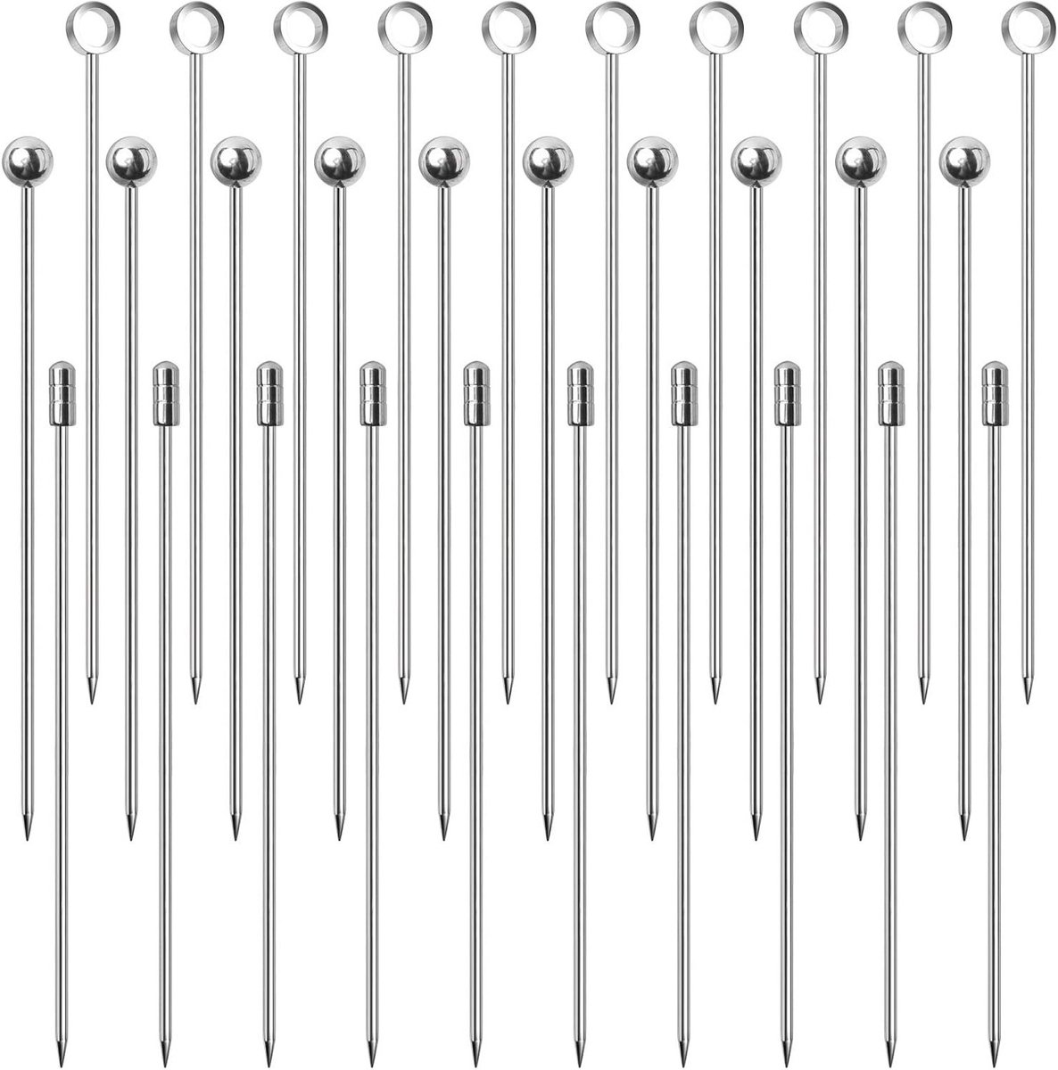 30 Stuks RVS Cocktailprikkers Set, Herbruikbare Fruitprikkers, Ideaal voor Cocktails, BBQ Snacks en Feestjes