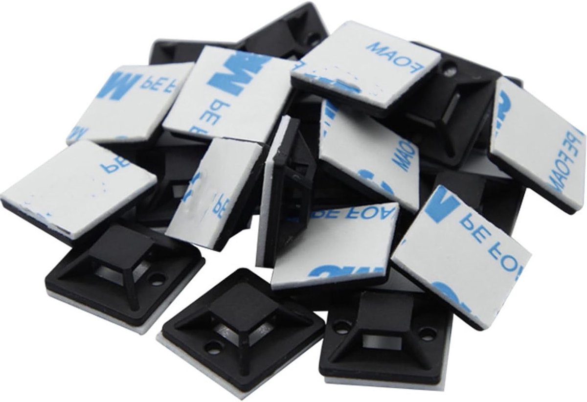 Set van 300 Zelfklevende Basis voor Kabelbinders en Kabelclips - Ideaal voor Thuisgebruik, 20 x 20 mm, Kabelbevestiging, Organisatie en Kabelbeheer