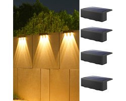 LED-strip op zonne-energie voor buiten, geschikt voor gebruik in achtertuinen, op hekken, trappen, bij zwembaden, binnenplaatsen en muren (warm licht). (4 stuks)
