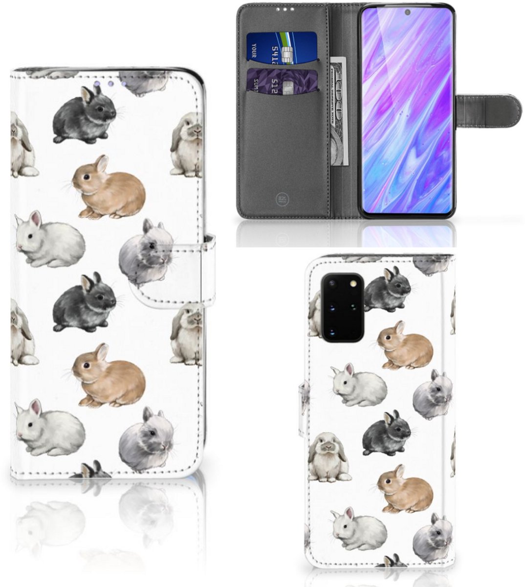Telefoonhoesje met Pasjes voor Samsung Galaxy S20 Plus Konijntjes