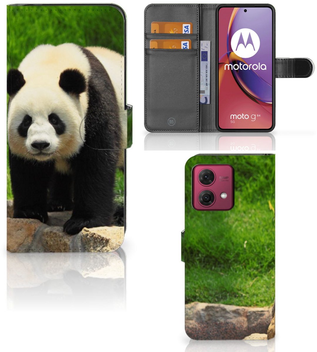 Motorola Moto G84 Telefoonhoesje met Pasjes Panda