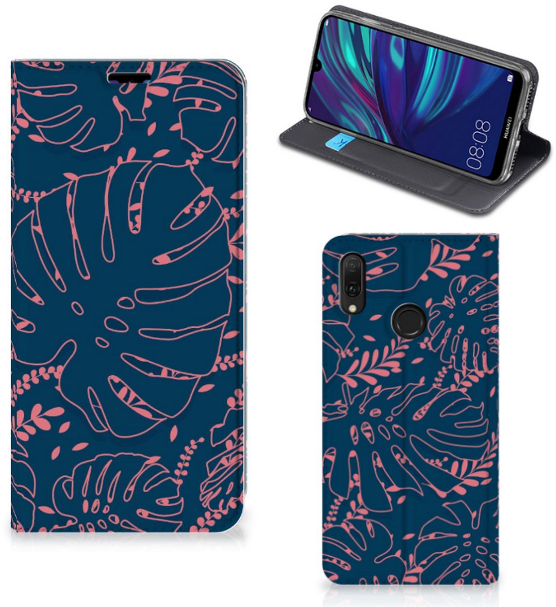 Huawei Y7 hoesje Y7 Pro (2019) Smart Cover Palm Leaves