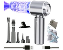 SNJY® Auto Stofzuiger - Kruimeldief - Handstofzuiger - Kruimelzuiger - 6 Opzetstukken - Zuigen en Blazen - 22000Pa - 120W - Grijs
