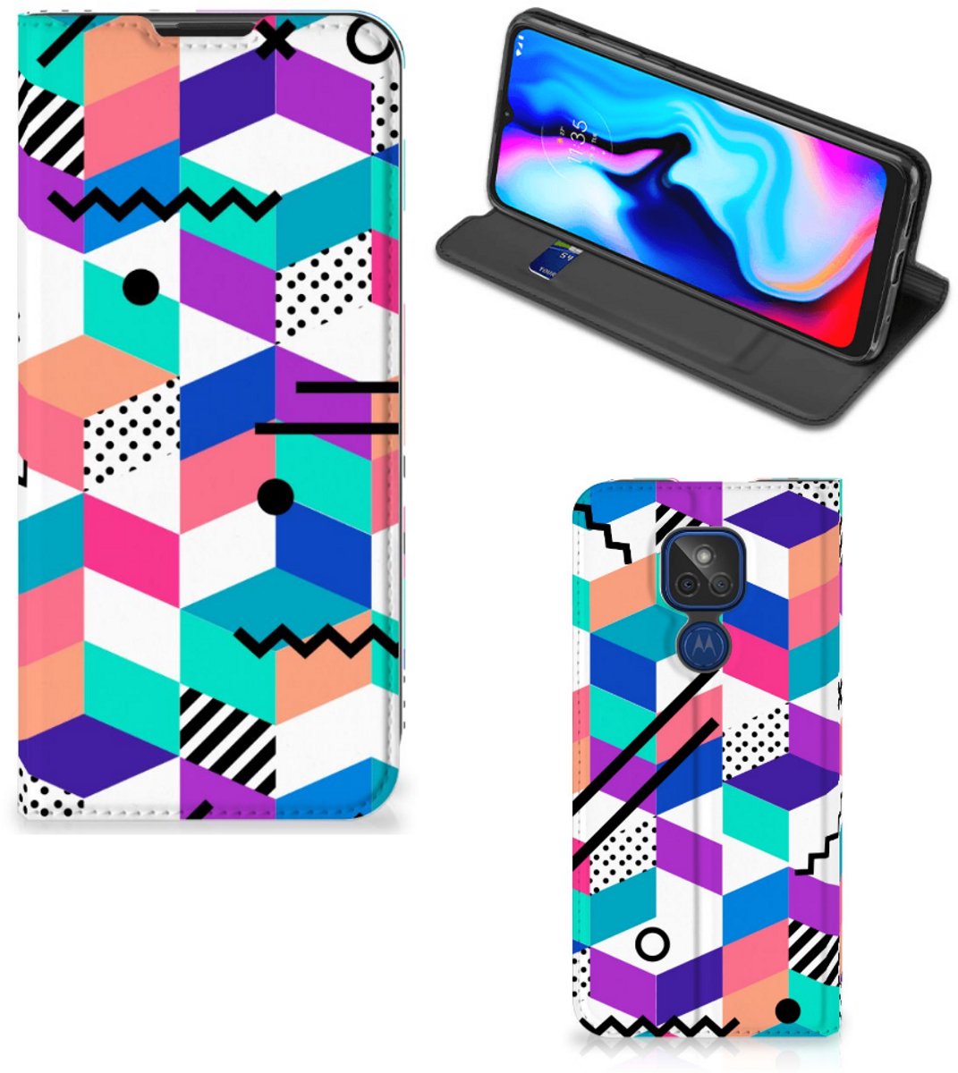 Motorola Moto G9 Play Stand Case Blokken Kleurrijk