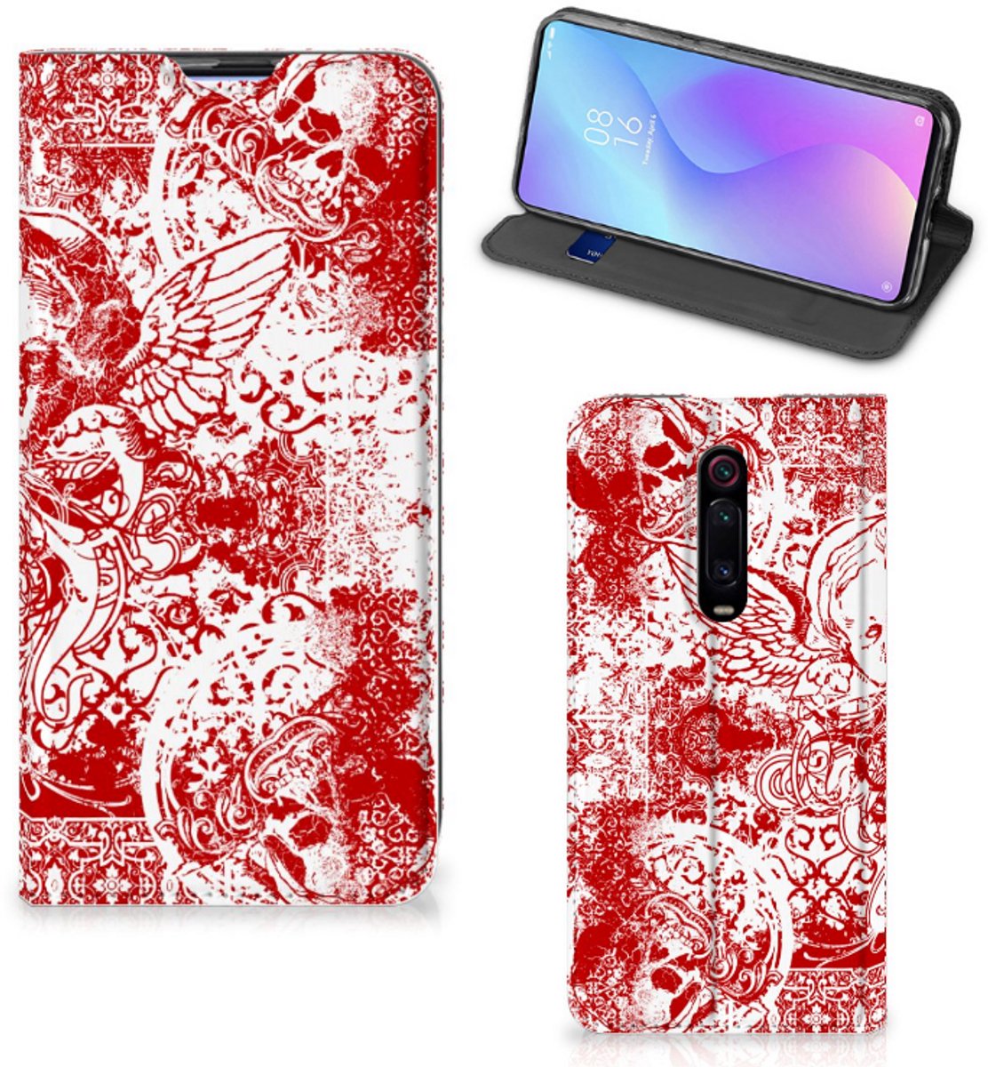 Mobiel BookCase Xiaomi Mi 9T Pro Angel Skull Rood