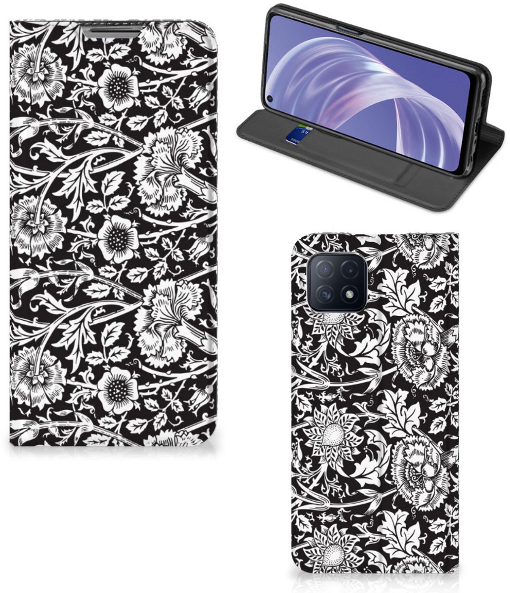OPPO A73 5G Smart Cover Black Flowers