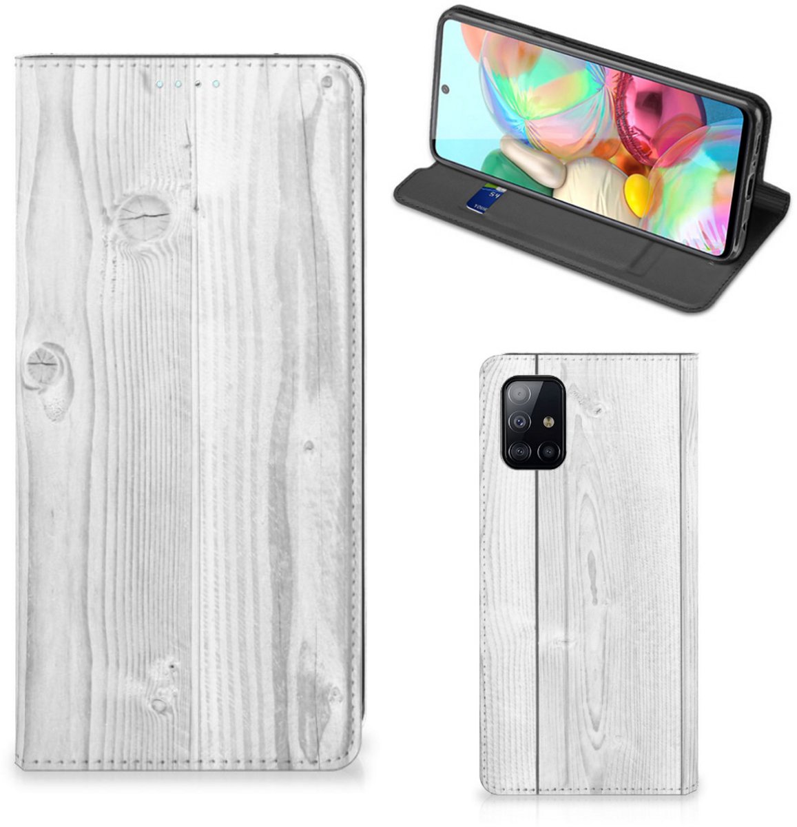 Book Case voor Samsung Galaxy A71 Book Wallet Case White Wood
