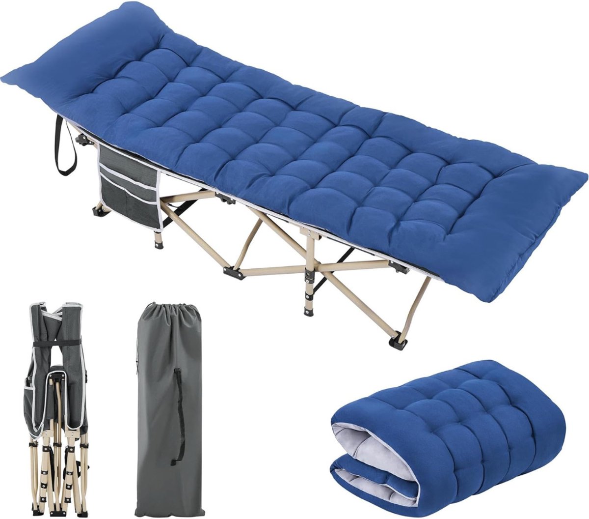Zylo® Campingbedje Inclusief Matras - Campingbedje - Reidsbed - Blauw - 191cm x 67cm x 56cm
