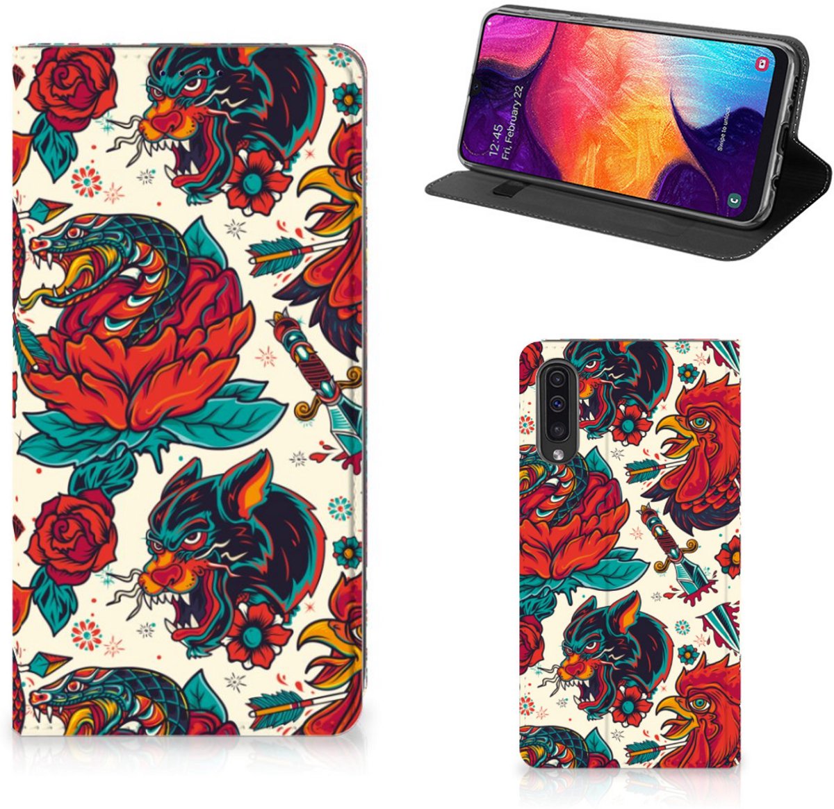 Book Case voor Stand Case voor Samsung Galaxy A50 Old Skool