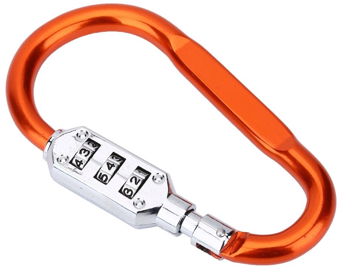 Allecto - Carabiner Haak - Veiligheidscombinatieslot - Lichtgewicht en Duurzaam - Oranje - Reisaccessoire - Perfect voor Bagage - D-vormig